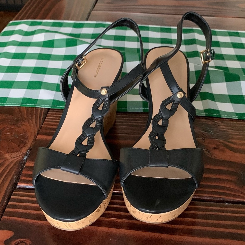 Brand New Black T-Strap Wedges